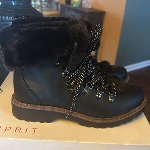 New Esprit Women Caddie Fashion Boots Faux Fur Hook Eye 8 Black